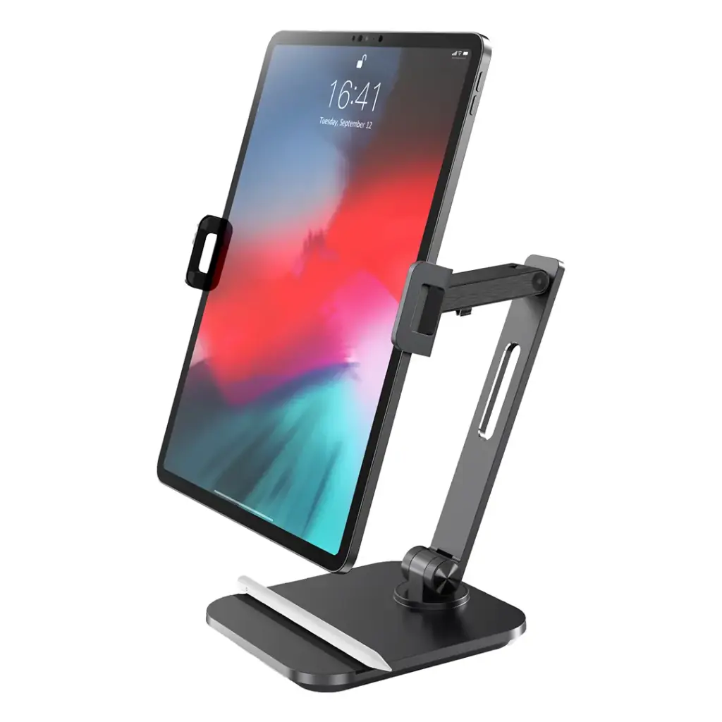 حامل باوروجي الذكي للآيباد والتابلت - أسود | Powerology iPad/Tablet Auto Clamping Stand 500mAh - Black