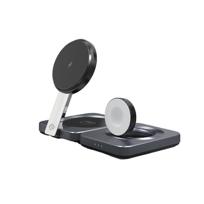 Powerology 3-in-1 Foldable Magnetic Wireless Charger - Black | شاحن باورولوجي اللاسلكي المغناطيسي القابل للطي 3 في 1 - أسود
