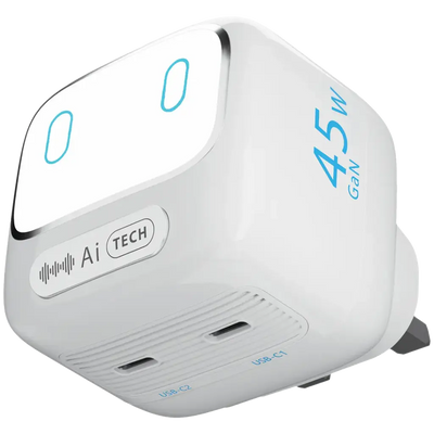 Powerology Lumix GaN AI Power Charger - White | شاحن باور لوجي لوميكس GaN بالذكاء الاصطناعي - أبيض