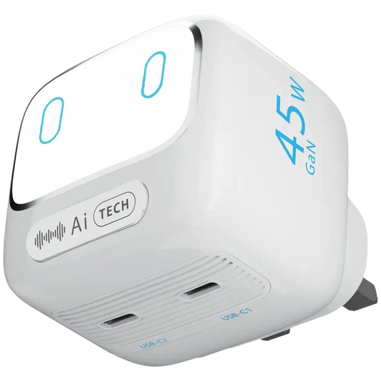 Powerology Lumix GaN AI Power Charger - White | شاحن باور لوجي لوميكس GaN بالذكاء الاصطناعي - أبيض