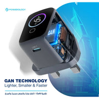 محول باورولوجي VoltFlow 45 واط USB-C مع شاشة TFT – شحن سريع ذكي | Powerology VoltFlow 45W Type-C Adaptor with TFT Screen Grey