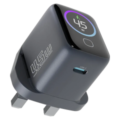 محول باورولوجي VoltFlow 45 واط USB-C مع شاشة TFT – شحن سريع ذكي | Powerology VoltFlow 45W Type-C Adaptor with TFT Screen Grey