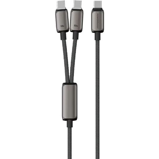 Powerology Zinco Series 2-In-1 Dual USB-C Cable - Dark Gray | كابل باورولوجي زينكو 2 في 1 مزدوج USB-C - رمادي غامق