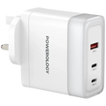 شاحن باورولوجي لايف ستايل ب 3 منافذ للشحن مع شحن سريع بقدرة 100 واط - ابيض | Powerology 3-Port Fast Charging Adapter – White