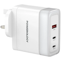 شاحن باورولوجي لايف ستايل ب 3 منافذ للشحن مع شحن سريع بقدرة 100 واط - ابيض | Powerology 3-Port Fast Charging Adapter – White
