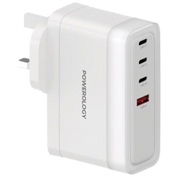 شاحن باورولوجي ب 4 منافذ للشحن مع شحن سريع بقدرة 140 واط - ابيض | Powerology 4-Port Fast Charging Adapter, 140W PD – White