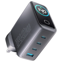 شاحن باورولوجي فولت فلو GaN بقدرة شحن 140 واط مع شاشة TFT - اسود | Powerology 140W VoltFlow GaN 4-Port Charger with TFT Display – Black