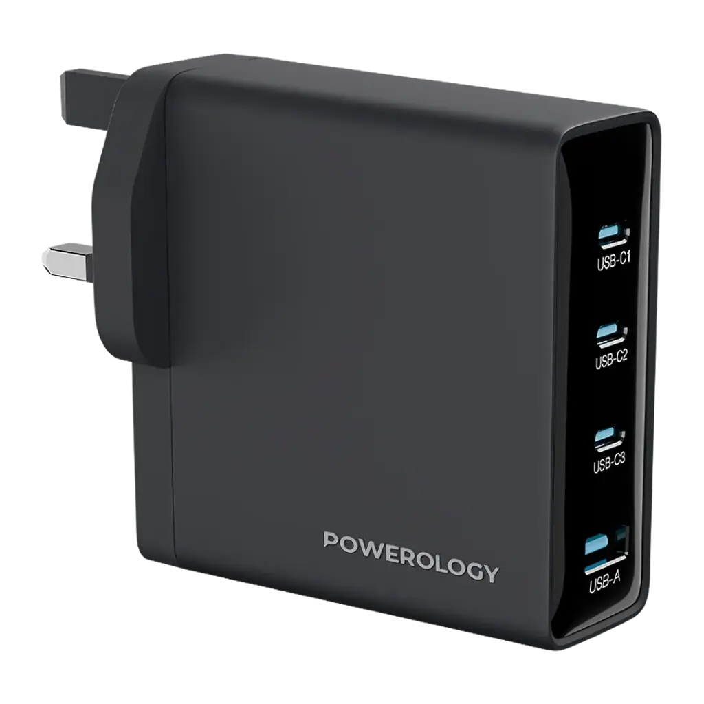 Powerology Volt-X 200W Multi-Port GaN Adapter - Black | شاحن GaN متعدد المنافذ 200W