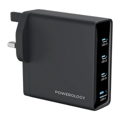 Powerology Volt-X 200W Multi-Port GaN Adapter - Black | شاحن GaN متعدد المنافذ 200W