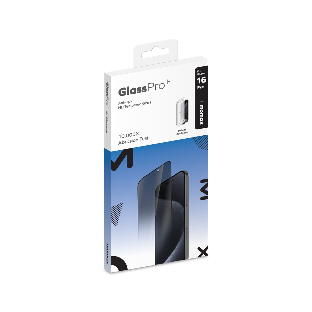واقي شاشة موماكس للخصوصية لهاتف ايفون 16 برو بتغطية كاملة | Momax Glass Pro+ PG Privacy Screen Protector for iPhone 16 Pro