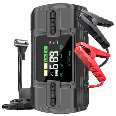 Promate PatrolPack-3 Car Jump Starter 1200A Air Compressor 12000mAh-Front