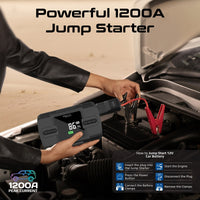 Promate PatrolPack-3 Car Jump Starter 1200A Air Compressor 12000mAh-Display