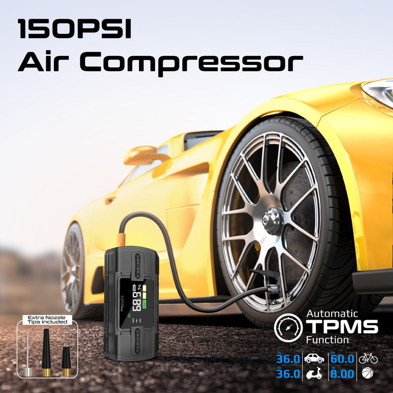 Promate PatrolPack-3 Car Jump Starter 1200A Air Compressor 12000mAh-Air Pump