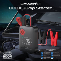 Promate PatrolPack-4 car jump starter LED display and USB ports - angled view