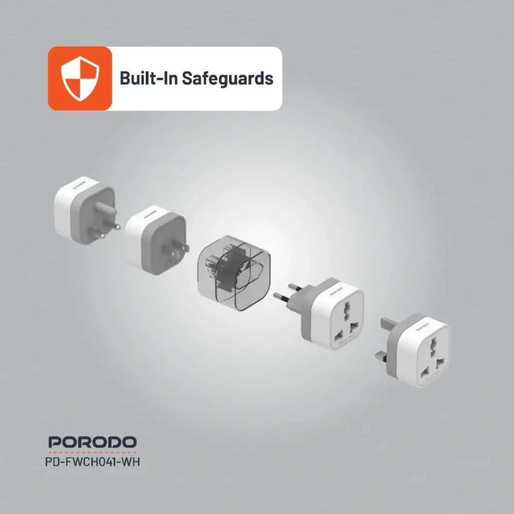 بورودو محول سفر 4 في 1 بفيشة بريطانية - ابيض | Porodo 4-in-1 Adaptor UK Plug - White