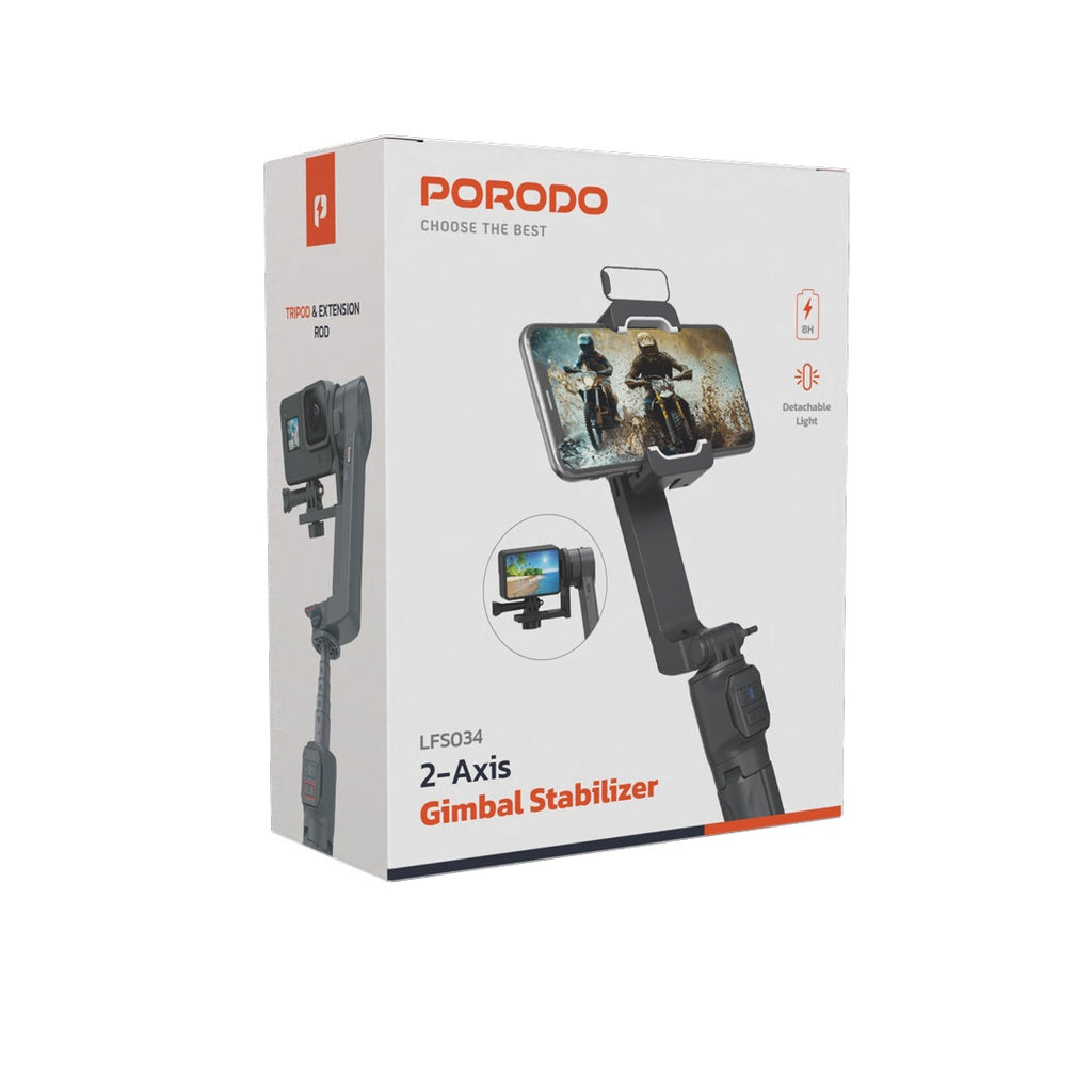 مثبت كاميرا بورودو مانع للاهتزاز مع تحكم مركزي دوار - اسود | Porodo Anti-Shake Gimbal with Rotatable Central Control - Black