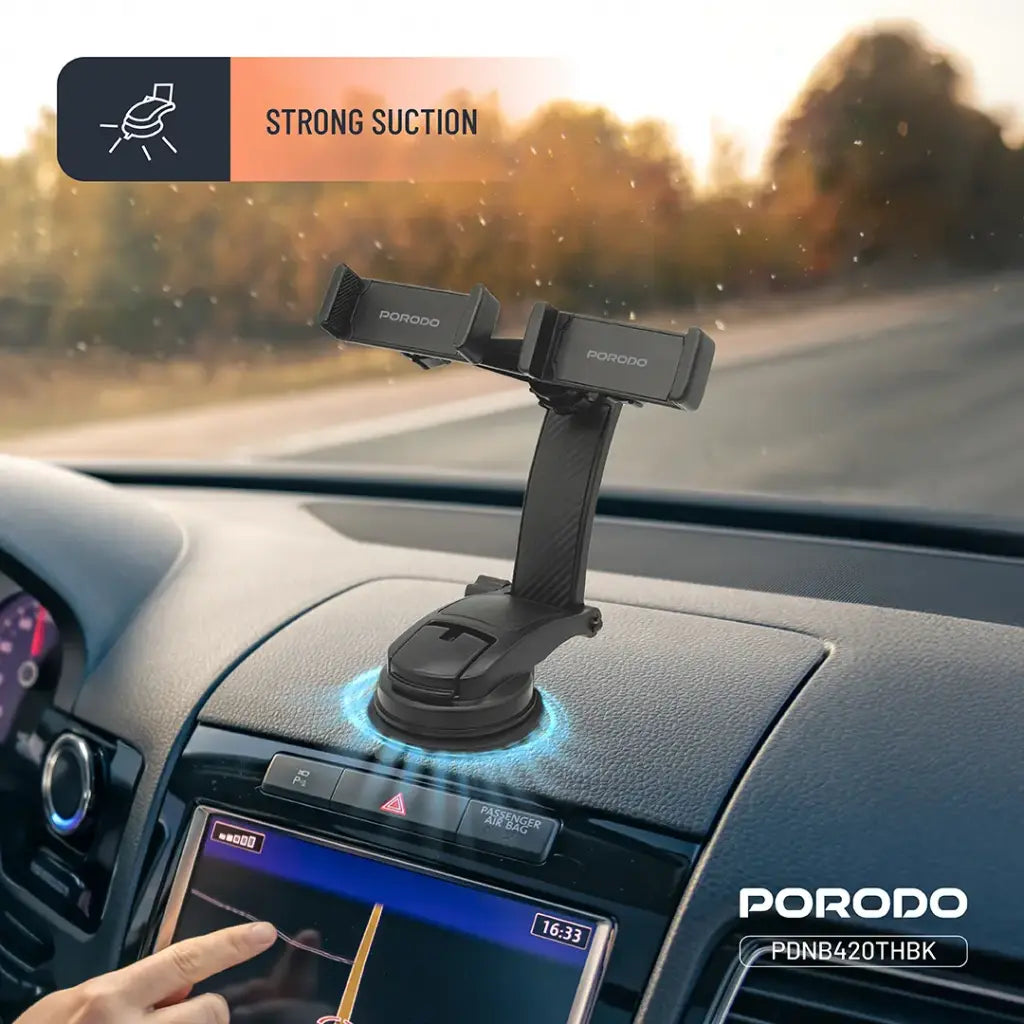 Porodo 360° Rotating Car Phone Holder - Black | حامل هاتف سيارة Porodo 360° دوار - أسود
