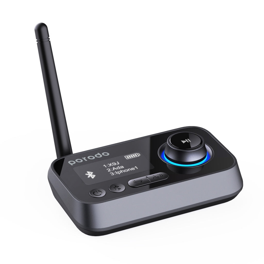 محول الصوت اللاسلكي 3 في 1 من بورودو بتقنية البلوتوث - اسود | Porodo 3 in 1 Bluetooth Transmitter Receiver and Wireless Audio Adaptor – Black