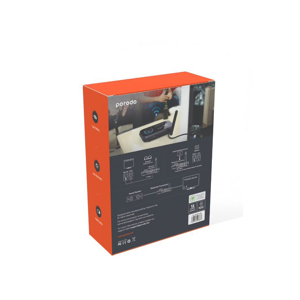 محول الصوت اللاسلكي 3 في 1 من بورودو بتقنية البلوتوث - اسود | Porodo 3 in 1 Bluetooth Transmitter Receiver and Wireless Audio Adaptor – Black