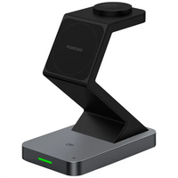 Porodo Powerdock 4-in-1 Wireless Charging Station with 360° Adjustable View – Black | محطة شحن لاسلكية 4‑في‑۱ بورودو بواجهة مشاهدة قابلة للتعديل 360° – أسود