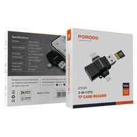 محول OTG وقارئ بطاقات 4 في 1 من بورودو - اسود | Porodo 4-in-1 OTG Adapter with TF Card Reader - Black.