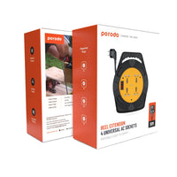 بكرة تمديد كهربائي Porodo 4AC Extension Cable Reel with UK Plug (10m Wire) - Black | 4 مقابس 2500W
