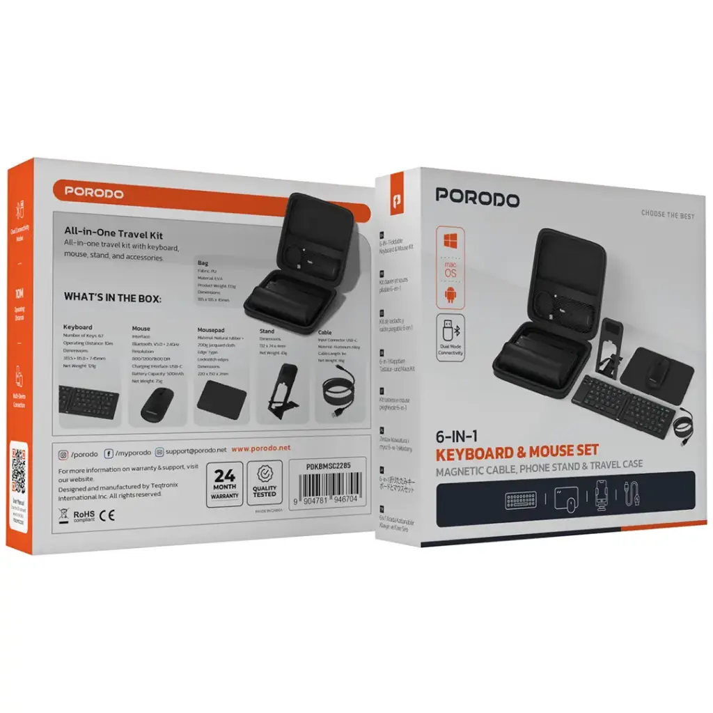 Porodo 6-in-1 Keyboard & Mouse Set - Black | طقم لوحة مفاتيح وفأرة 6 في 1 من بورودو - أسود