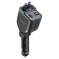 Porodo 65W Car Charger Dual Retractable Cable - Black | شاحن سيارة بورودو 65W بكابلين قابلين للسحب - أسود