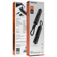 Porodo 8-in-1 USB Multiport Hub with 5Gbps Transfer Speed - Black | بورودو 8 في 1 موزع USB متعدد المنافذ بسرعة نقل 5Gbps - أسود