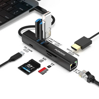 Porodo 8-in-1 USB Multiport Hub with 5Gbps Transfer Speed - Black | بورودو 8 في 1 موزع USB متعدد المنافذ بسرعة نقل 5Gbps - أسود