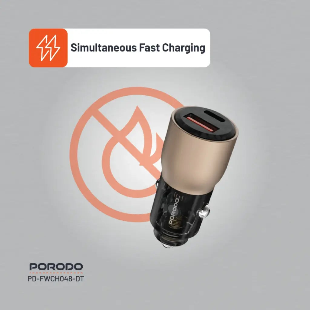 شاحن سيارة بورودو شفاف 95 واط بمنفذي يو اس بي سي و يو اس بي اي  | Porodo 95W Transparent USB A+C Port Car Charger