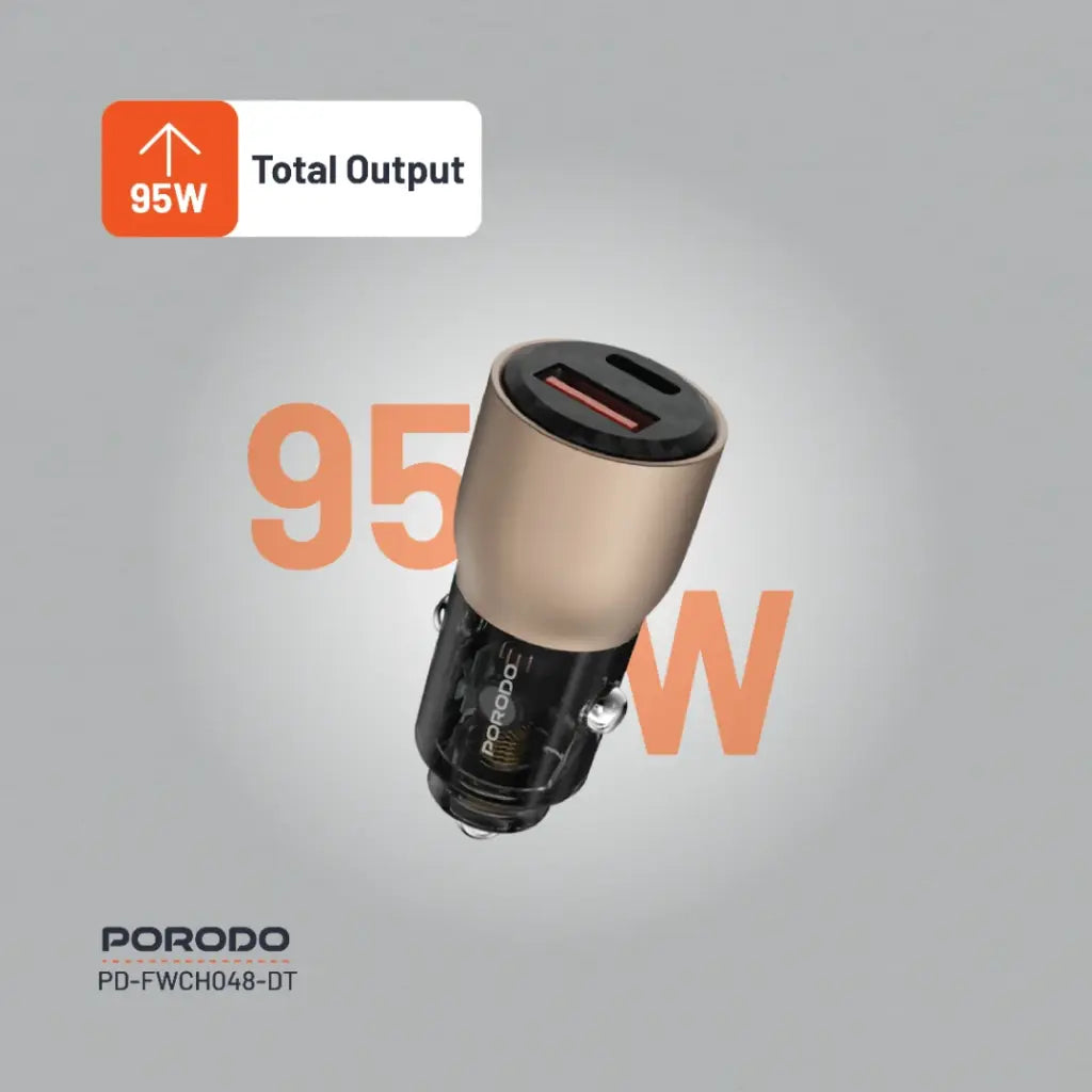 شاحن سيارة بورودو شفاف 95 واط بمنفذي يو اس بي سي و يو اس بي اي  | Porodo 95W Transparent USB A+C Port Car Charger