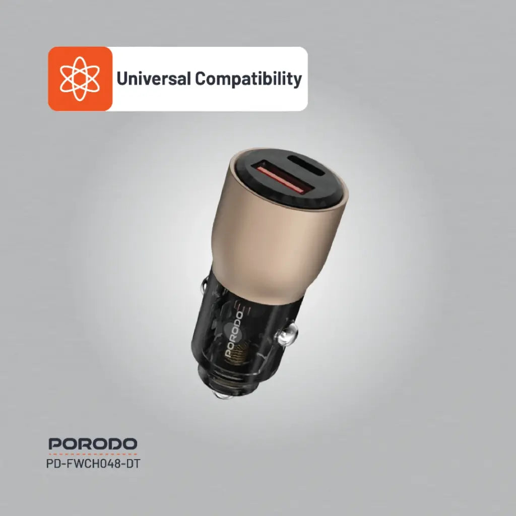 شاحن سيارة بورودو شفاف 95 واط بمنفذي يو اس بي سي و يو اس بي اي  | Porodo 95W Transparent USB A+C Port Car Charger