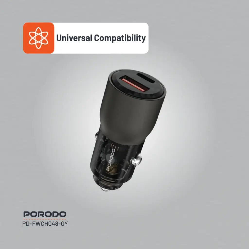 شاحن سيارة بورودو شفاف 95 واط بمنفذي يو اس بي سي و يو اس بي اي  | Porodo 95W Transparent USB A+C Port Car Charger