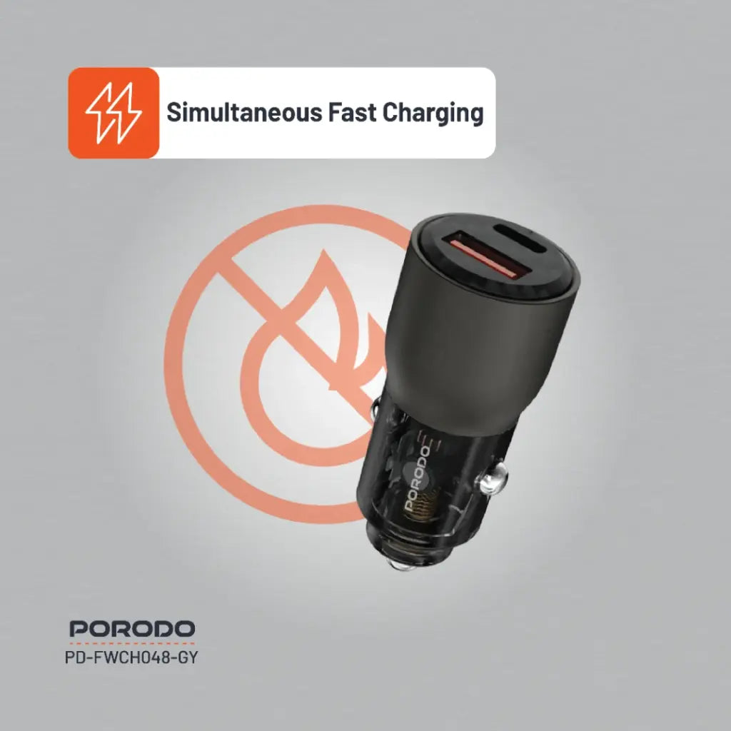 شاحن سيارة بورودو شفاف 95 واط بمنفذي يو اس بي سي و يو اس بي اي  | Porodo 95W Transparent USB A+C Port Car Charger