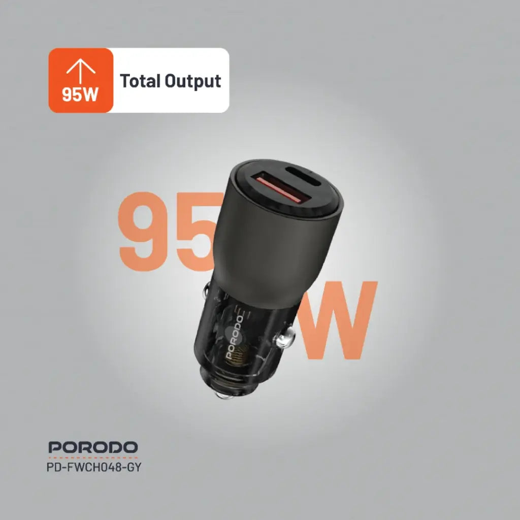 شاحن سيارة بورودو شفاف 95 واط بمنفذي يو اس بي سي و يو اس بي اي  | Porodo 95W Transparent USB A+C Port Car Charger