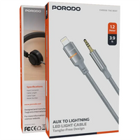 كابل صوت Porodo USB2.0 Lightning إلى 3.5mm مضفر 1.2 متر - رمادي | Porodo USB2.0 Lightning to 3.5mm Braided Audio Cable 1.2M - Grey