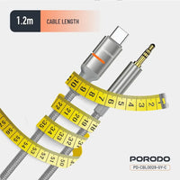 Porodo AUX to Lightning & USB-C Cable with LED Light - Gray | كابل بورودو AUX إلى Lightning و USB-C مع إضاءة LED - رمادي