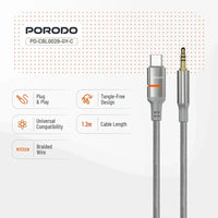 Porodo AUX to Lightning & USB-C Cable with LED Light - Gray | كابل بورودو AUX إلى Lightning و USB-C مع إضاءة LED - رمادي