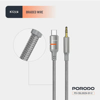 Porodo AUX to Lightning & USB-C Cable with LED Light - Gray | كابل بورودو AUX إلى Lightning و USB-C مع إضاءة LED - رمادي