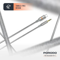 Porodo AUX to Lightning & USB-C Cable with LED Light - Gray | كابل بورودو AUX إلى Lightning و USB-C مع إضاءة LED - رمادي