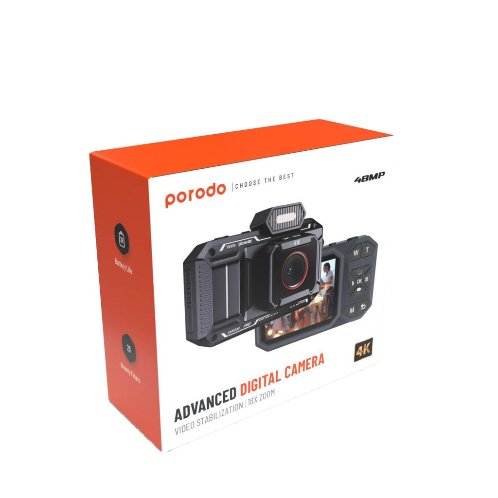 كاميرا بورودو الرقمية 48 ميجابكسل مع زووم 18X وفيديو Full HD 1080 | Porodo 48MP Full HD 1080 Digital Camera 18X Digital Zoom