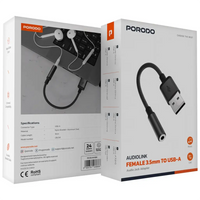 Porodo AudioLink Female 3.5MM To USB-A Audio Jack Adapter - Black | محول صوت بورودو من 3.5 ملم إلى USB-A - أسود