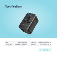 Porodo Blue Dual Port Universal Charger - Black | شاحن بورودو بلو ثنائي المنافذ العالمي - أسود