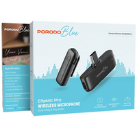 Porodo Blue Clip Mic Pro Wireless Microphone - Black | ميكروفون بورودو بلو كليب مايك برو اللاسلكي - أسود