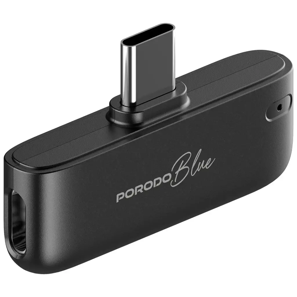 Porodo Blue Clip Mic Pro Wireless Microphone - Black | ميكروفون بورودو بلو كليب مايك برو اللاسلكي - أسود