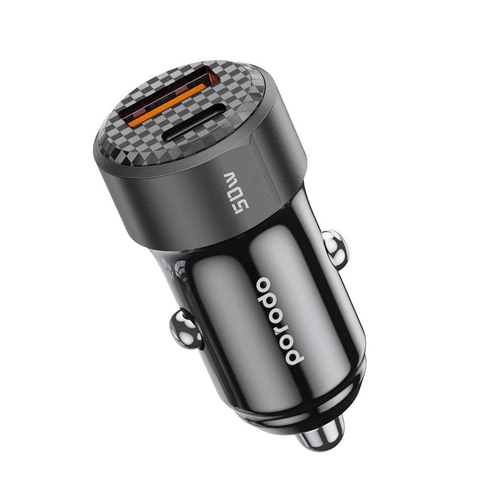 بورودو شاحن سيارة بمنفذي يو اس بي سي بقدرة 20 واط ويو اس بي اي بقدرة شحن 30 واط | Porodo 50W Dual Port Car Charger PD 20W QC 30W.