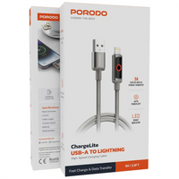 Porodo ChargeLite USB-A to Lightning High-Speed Charging Cable - Gray | كابل بورودو تشارج لايت USB-A إلى لايتنينغ