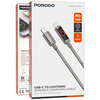 Porodo ChargeLite USB-C to Lightning High-Speed Charging Cable - Gray | كابل شحن بورودو ChargeLite USB-C إلى Lightning عالي السرعة - رمادي