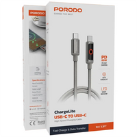 Porodo ChargeLite USB-C to USB-C High-Speed Charging Cable - Gray | كابل شحن سريع USB-C إلى USB-C - رمادي